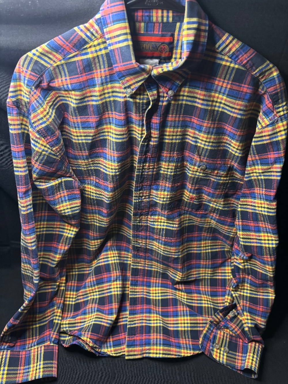 Twenty X Men's Large Plaid Western Long Sleeve Button Up Shirt Red/Blue/Yellow